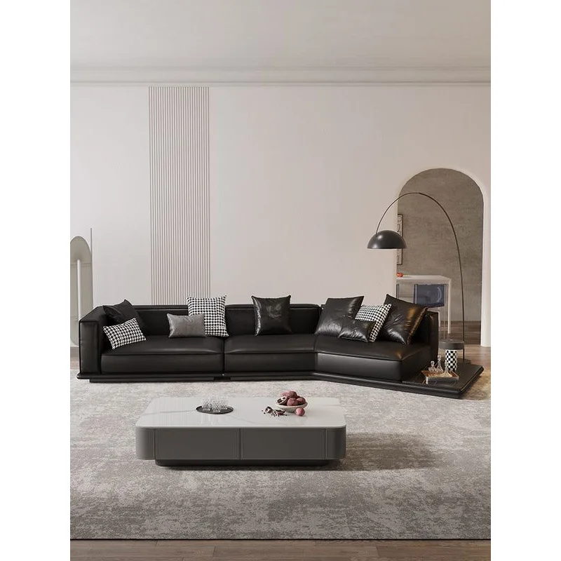 Horizon leather sofa living room modern flat floor large apartment first layer cowhide