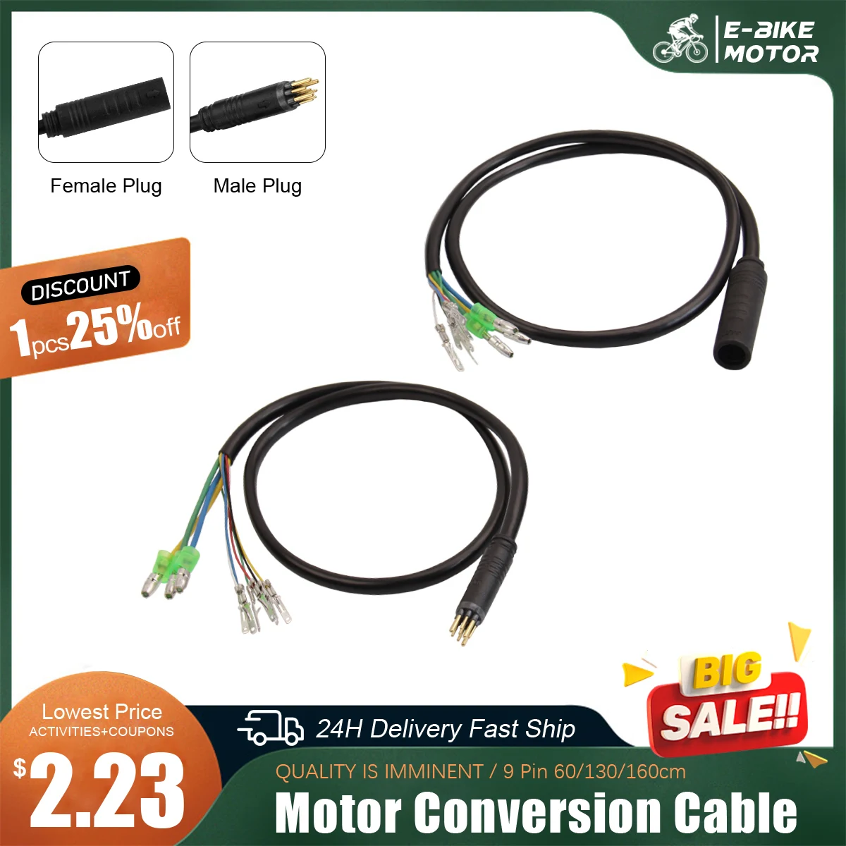 

Julet Ebike Hub Motor Extension Cable 9Pin 60/130/160cm Conversion Cable Line Waterproof for Electric Bike Conversion Kit Parts