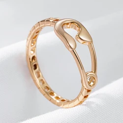 Wbmqda Unique Pin Shape Metal Ring For Women 585 Rose Gold Color Simple Fashion Jewelry Accessories 2023 Trending