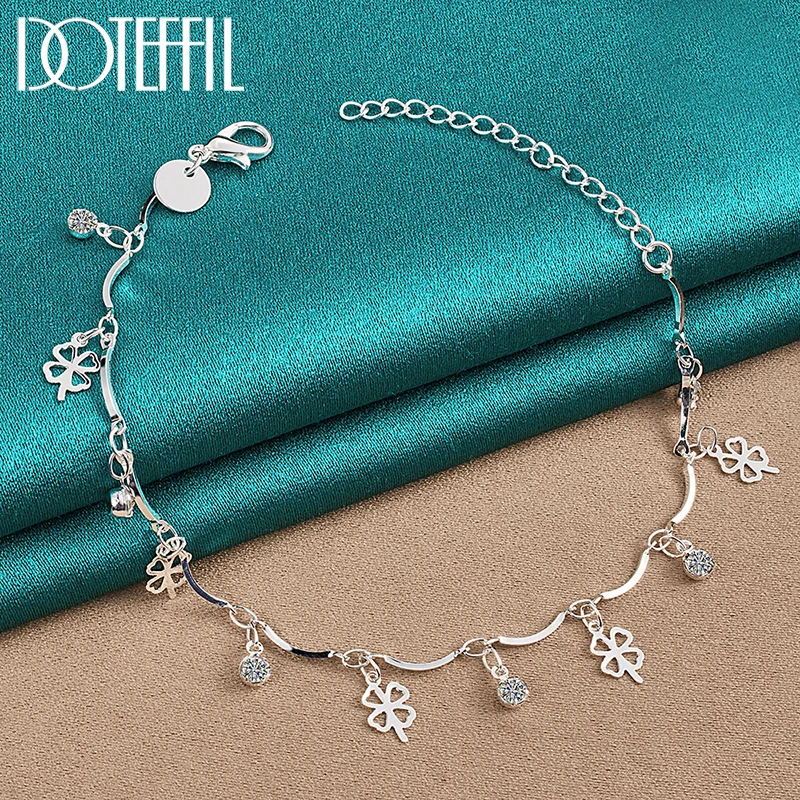 DOTEFFIL 925 Sterling Silver AAA Zircon Clover Bracelet Chain For Women Fashion Wedding Engagement Party Charm Jewelry