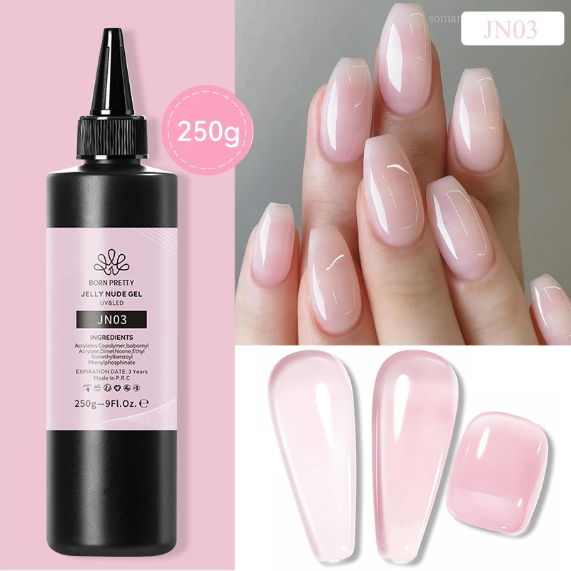 BORN PRETTY 250g Milky White Jelly Nude Gel Nail Polish Refilled Package Translucent Clear Color Semi Permanent Soak Off UV Gel