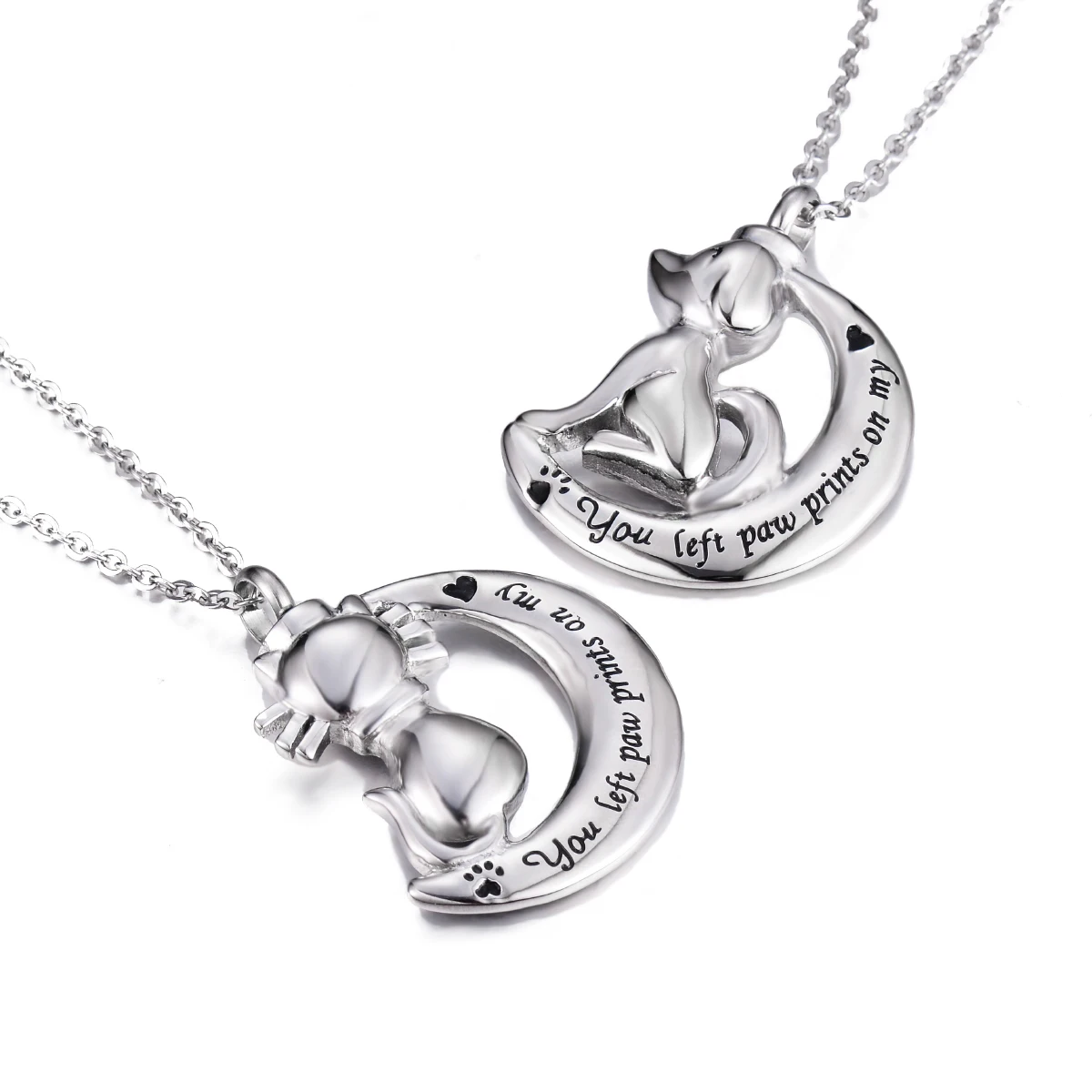 Stainless Steel Dog Cat Cremation Urn Necklace Pet Pendant You Left Paw Print On My Heart Memorial Jewelry Dropshipping