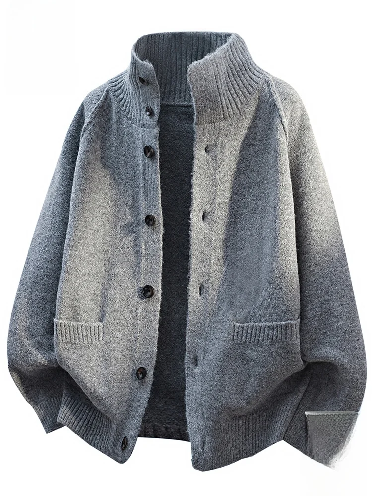 

Мужской свободный вязаный свитер Paul Frank, осенний повседневный кардиган с длинными рукавами, воротником-стойкой, теплый трикотаж, модный, из смесового полиэстера