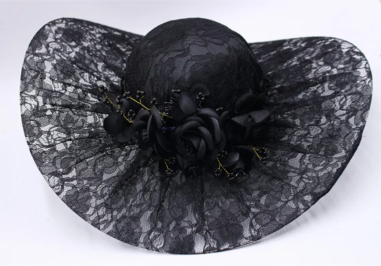 Cappello da donna in pizzo bianco nero rosso Sombreros Boda decorazione per capelli da sposa fiori Chapeau De (onie De Mariage Femme