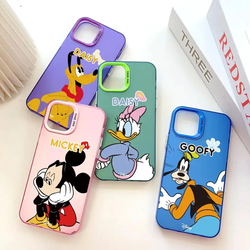 Coloured Silver Plating Phone Case for iPhone 15 14 13 Pro Max 12 11 Mini XR XS X 8 7 6 Plus Cover Goofy Saisy Donald Duck Pluto