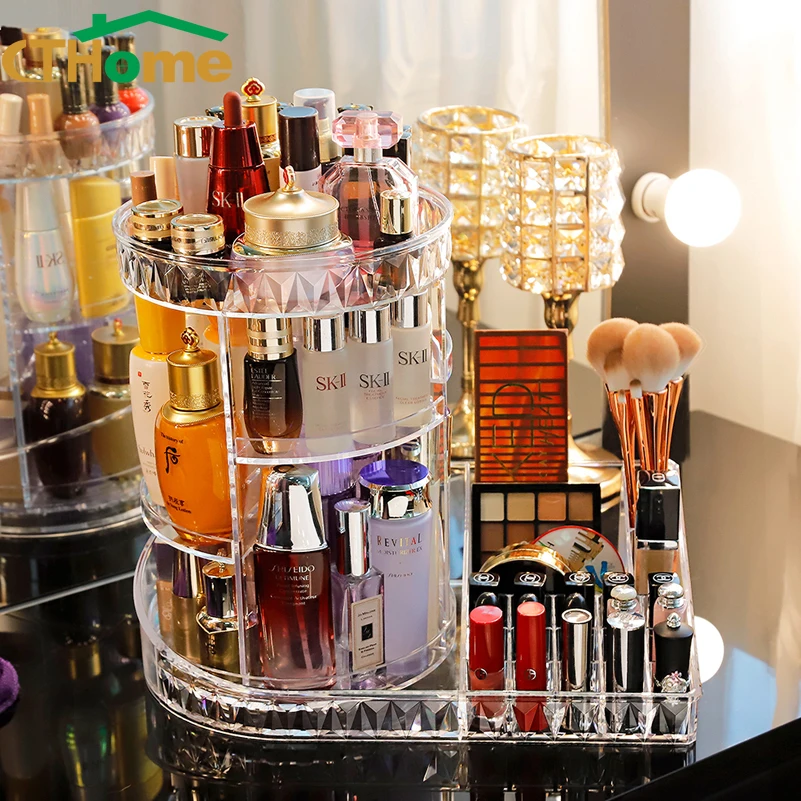 Cosmetic Storage Box 360 Degree Rotating Makeup Storage Rack Fashion Crystal Drawer Organizer Shelf Display Stand Large Capacity image 2