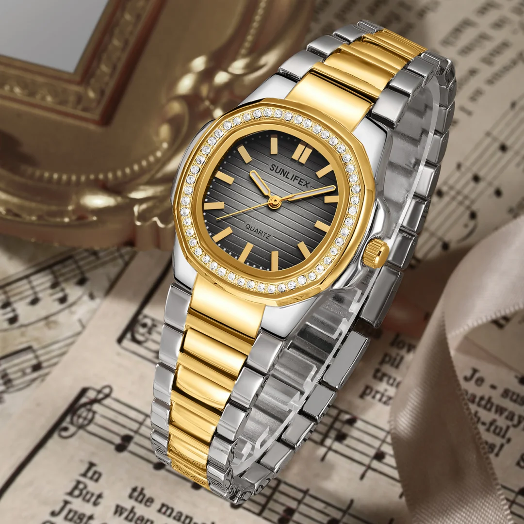 

Elegant Quartz Watches For Women Fashion Women's Watch Crystal Jewel Dial With Lady Bracelet Leisure Gifts Wristwatch