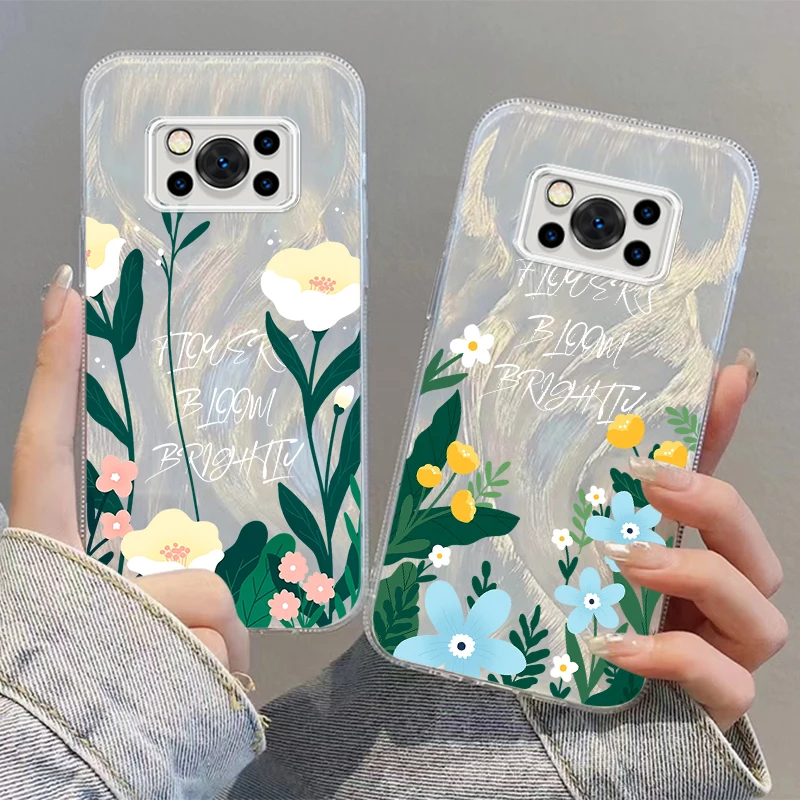 

Flowers Bloom Brightly Print For Xiaomi Poco C65 M6 M3 X6 X5 X3 Redmi 13C 12 12C 10C 10 9T 9A 9 Pro 5G Feather Yarn TPU