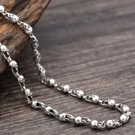 Punk accessories in European and American nightclubs 925 pure silver Thai silver Gothic skull necklace Pendant men's rough match