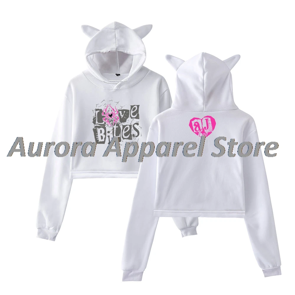 เสื้อฮู้ดดี้ลาย AJ Lee Love Bites พร้อมหูแมวสำหรับผู้หญิง แขนยาว เสื้อผ้าผู้หญิง