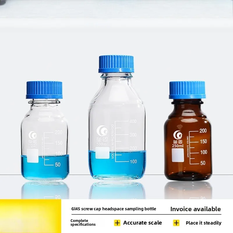 

GL45 Thread Blue Cap Bottle PP Open Cap High Borosilicate Glass Lab Reagent Bottle 100ml 250ml 500ml 1000ml 2000ml