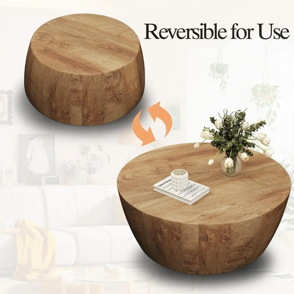 Modern Coffee Table Rustic Center Table with Metal Leg for Living Room, Reception Room, Office (Wood, Round)