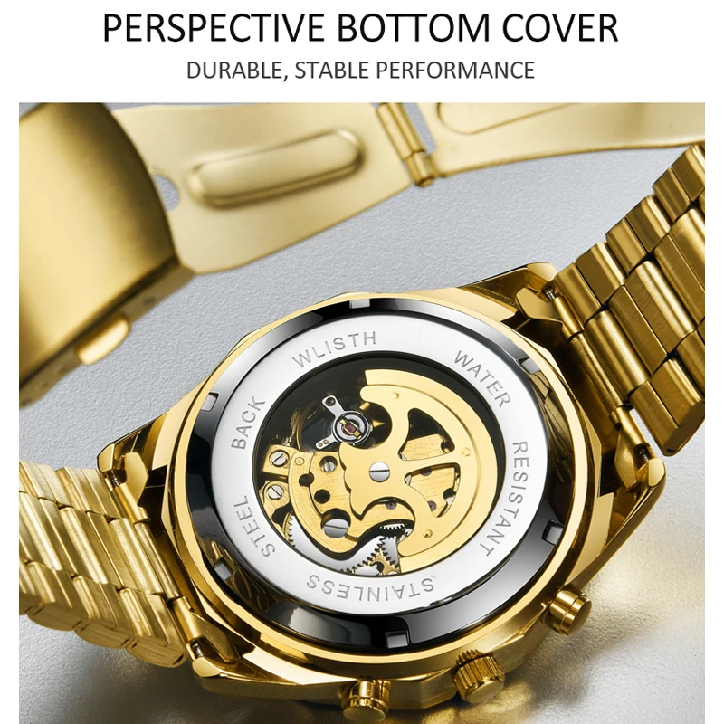 Top marca de luxo relógio mecânico automático masculino ouro aço inoxidável esqueleto esporte relógio para presentes masculinos relogio masculino