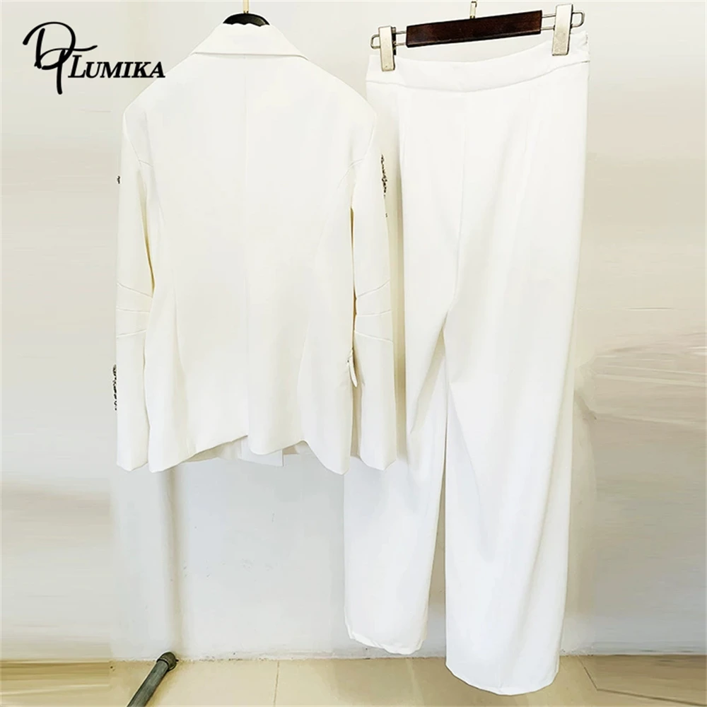 DTLumika بلورات 2 قطعة بدلة رسمية مجموعة للنساء S-2XL حجم كبير سليم سهرة سليم مسابقة الأعمال عشاء البدلة سترة السراويل