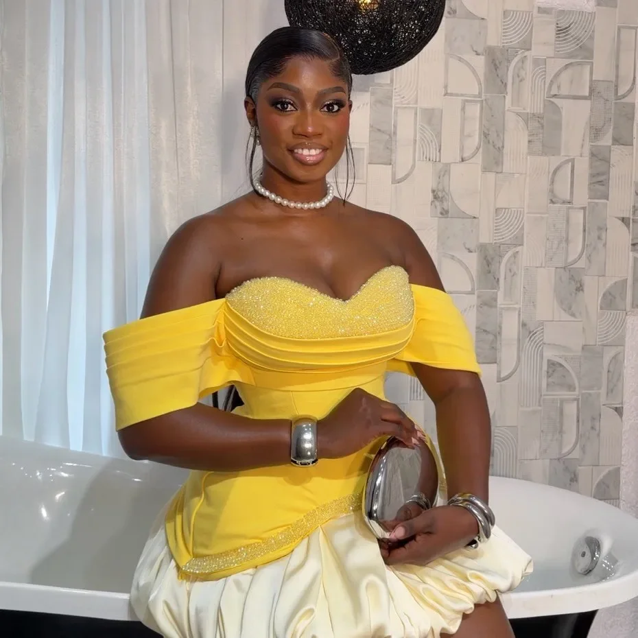 customize Luxury Shiny Beaded Short Women Bubble Short Dresses To Birthday Party Sexy A-line African Women Mini Holiday Dress