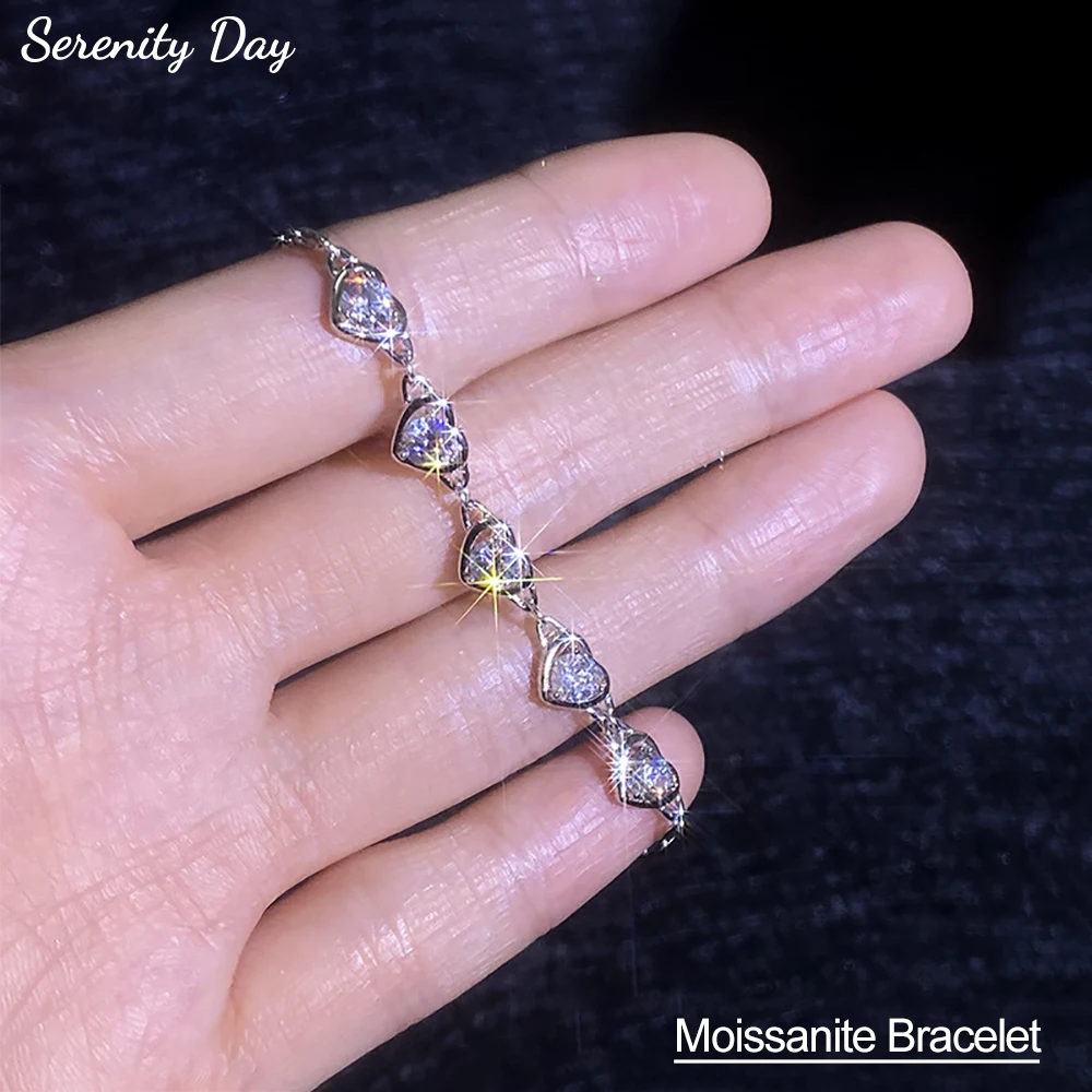 

Serenity 1.5ct D Color Moissanite Bracelet for Women Gift 100% S925 Sterling Silver Plated 18K Heart Hand Chain Fine Jewelry GRA