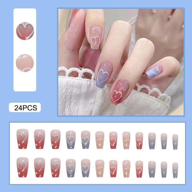 24 stücke y2k Stern drücken auf Nägel Farbverlauf schwarz mittellanger Sarg falsche Nagels pitzen volle Abdeckung Mond Designs gefälschten Nagel für coole Mädchen