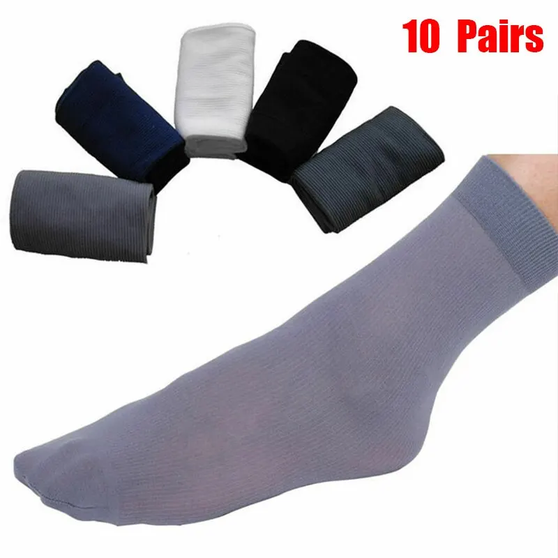 10 Pairs Summer Men Anti Slip Absorbent Soft Thin Breathable Socks Transparent Fashion Silk Stockings