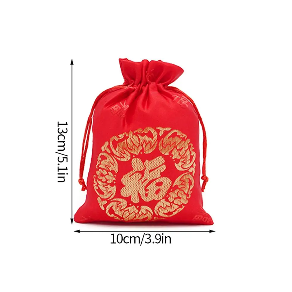 CNY Brocade Happy New Year Candy Gift Bags Chinese Lucky Bags Silk Fu Bag Jewelry Drawstring Pouch