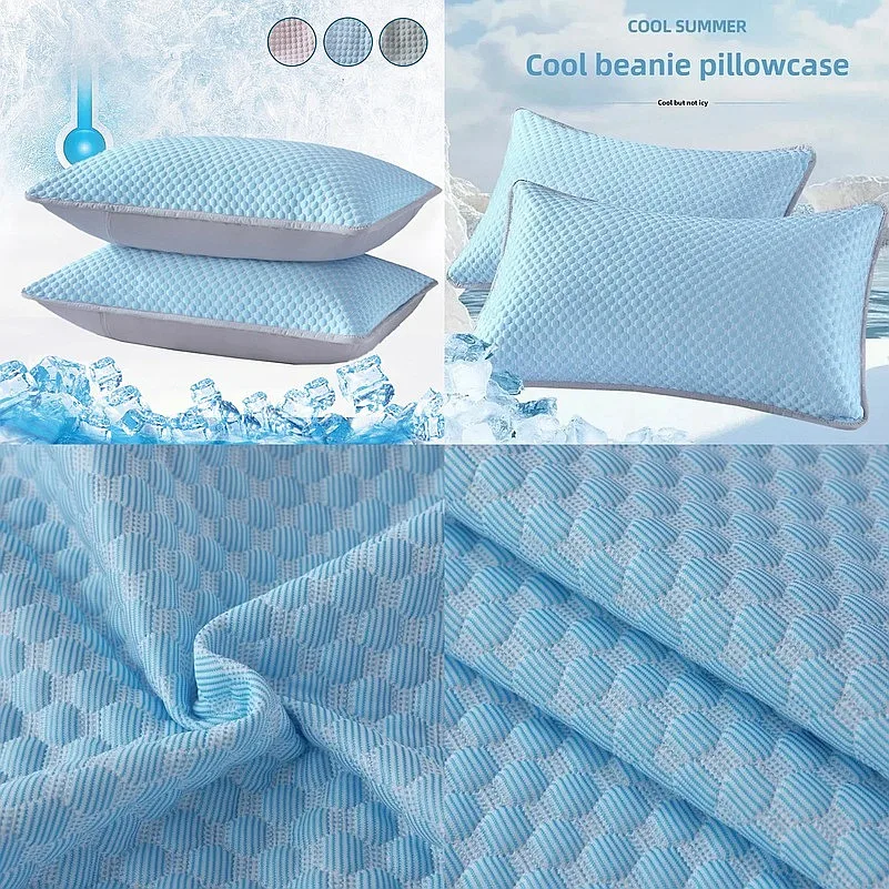 Summer Cooling Pillowcase Solid Color Ice Bean Bean Pillowcase Cool Feeling Air Conditioning Cover Washable  (No Pillow) 48x74cm