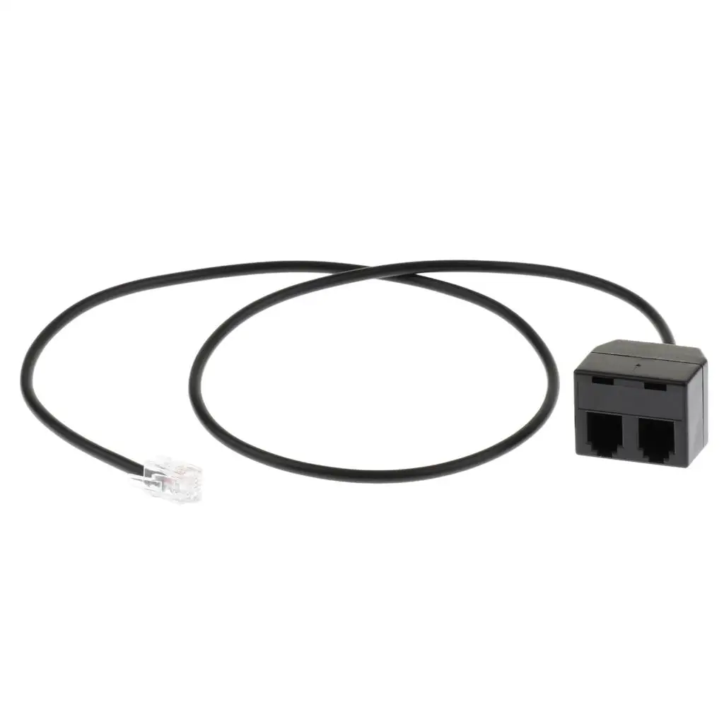 4P4C RJ9 1 ذكر إلى RJ9 محول أنثى مزدوج محول تمديد كابل أسود