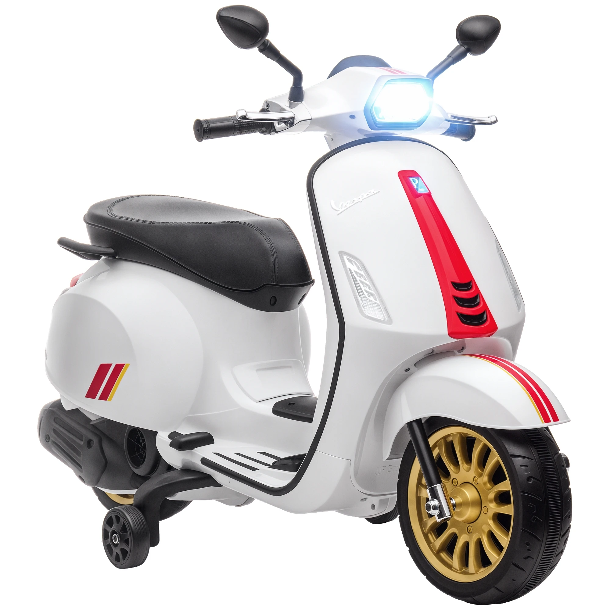 AIYAPLAY Moto Eléctrica para Niños de +3 Años con Licencia Vespa Moto de Batería para Niños 6V con USB MP3 Luz LED Radio FM Velocidad 3 km/h Carga 35 kg Blanco