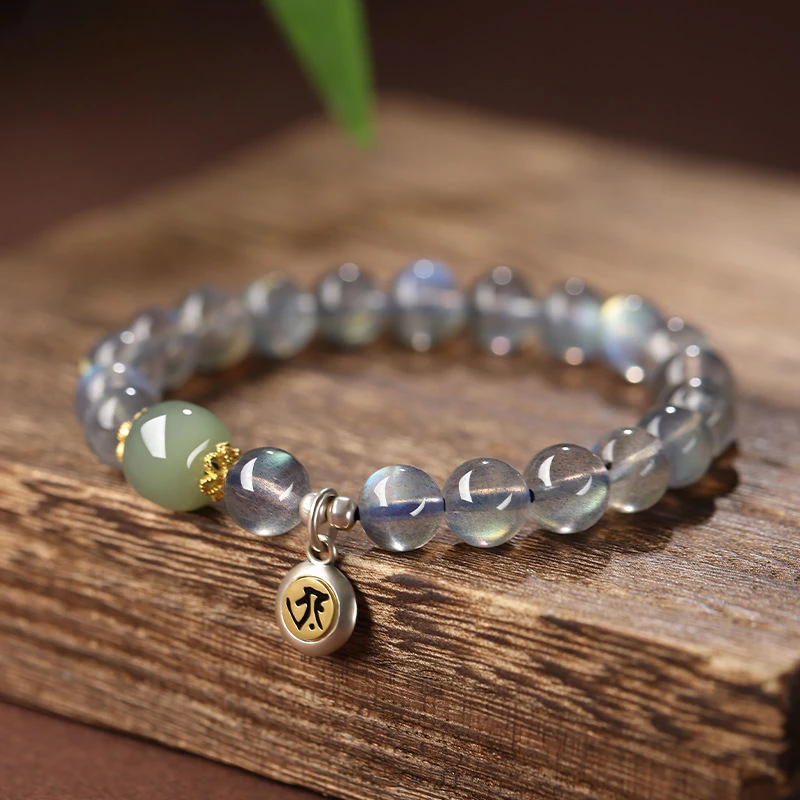 Year of the Dragon Birth Year Hetian Jade Lucky Beads Bracelet Birth Buddha Moonstone Crystal Bracelet Puxian Manshu Bracelet