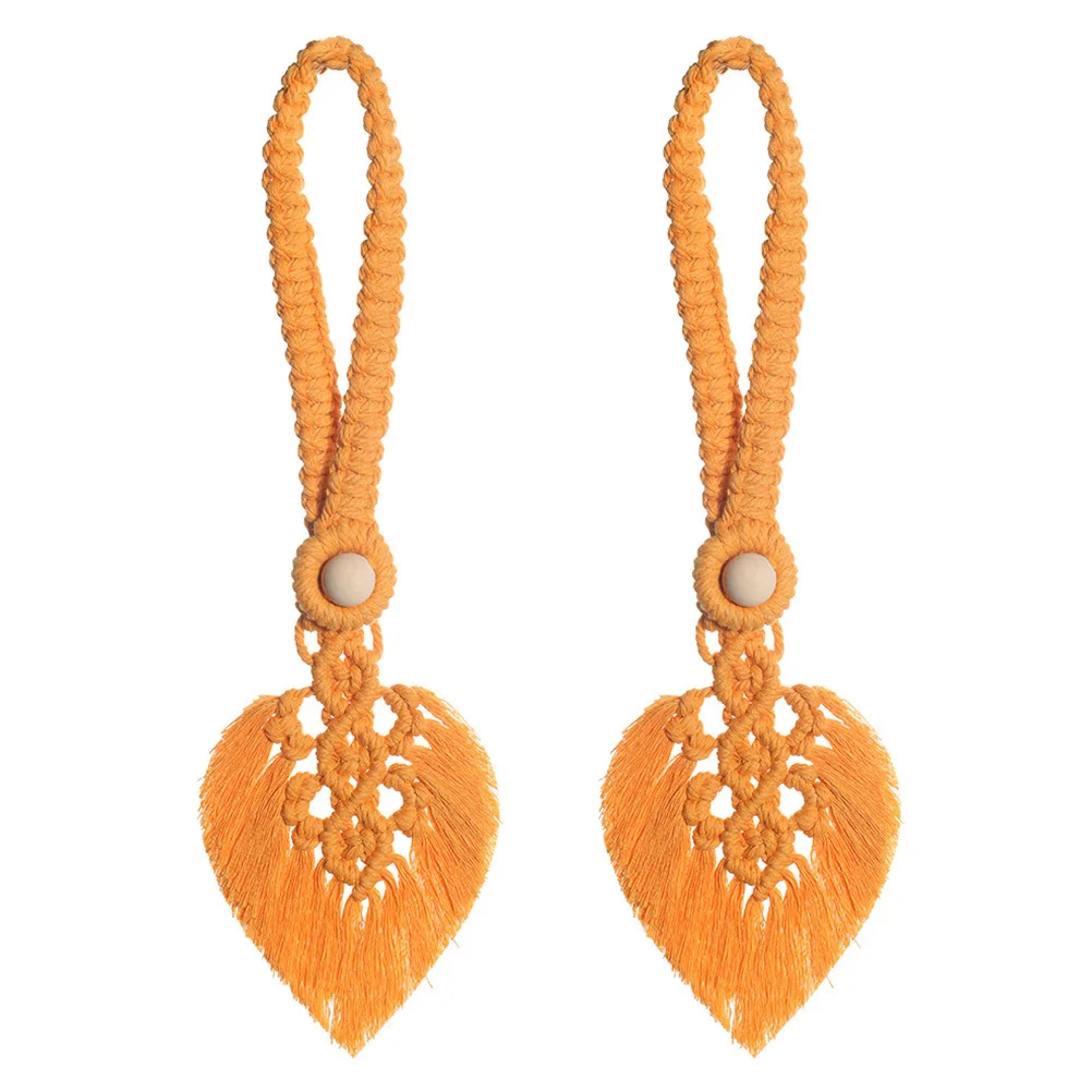 

2Pcs Bohemian Tassel Leaf Curtain Tieback Woven Decorative Strap Autumn Thanksgiving Home Curtain Buckle Tie Rope