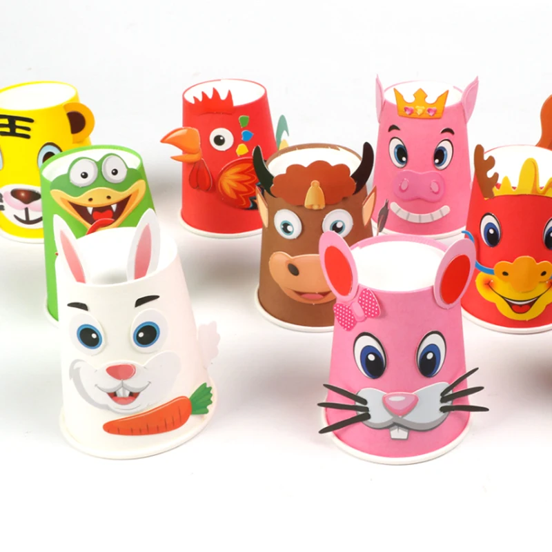 Paper Cups Sticker 3D DIY Stationery Stickers Handmade Material Kit Animal Design Students Rewards Teaching Incentive Supply TMZ