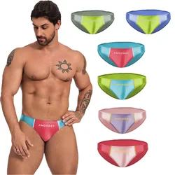 AMORESY-Men's Spandex Swimming Trunks, Matching Color, Ultra Low Waisted, Sexy Sports, Oily, Smooth, Silk Briefs