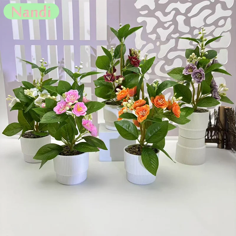 Jasmin-Regenblumen-Stein-Bonsai, Bürodekoration, künstliche kleine Topfpflanze, künstliche Blume für Hochzeitsfotografie