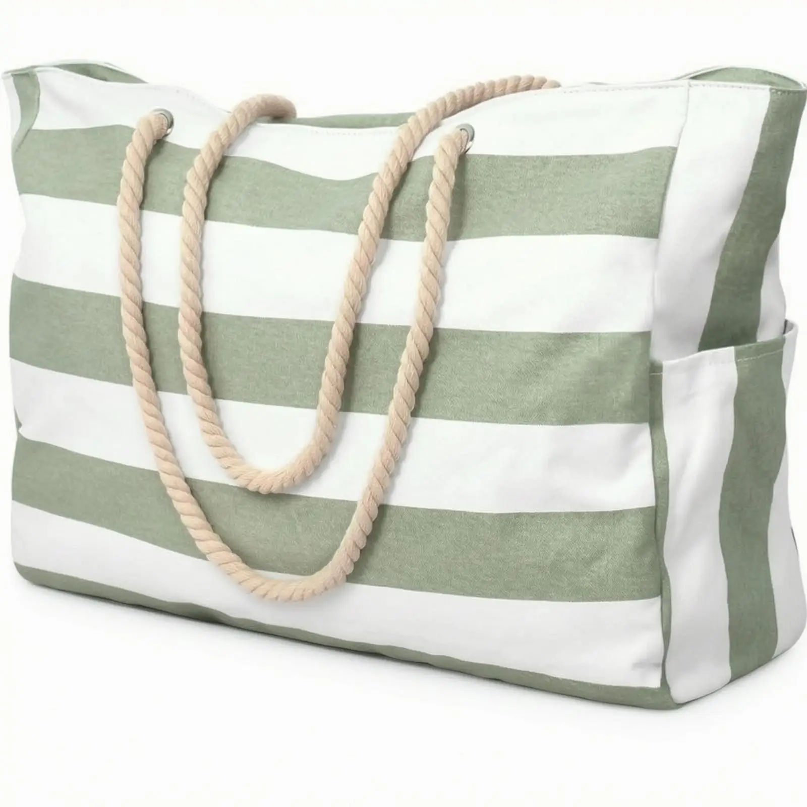 Canvas Tote Bag with Rope Handle | Lightweight Foldable Design, Waterproof Wipe-Clean Material, Beach Tote Bag with Zipper, for