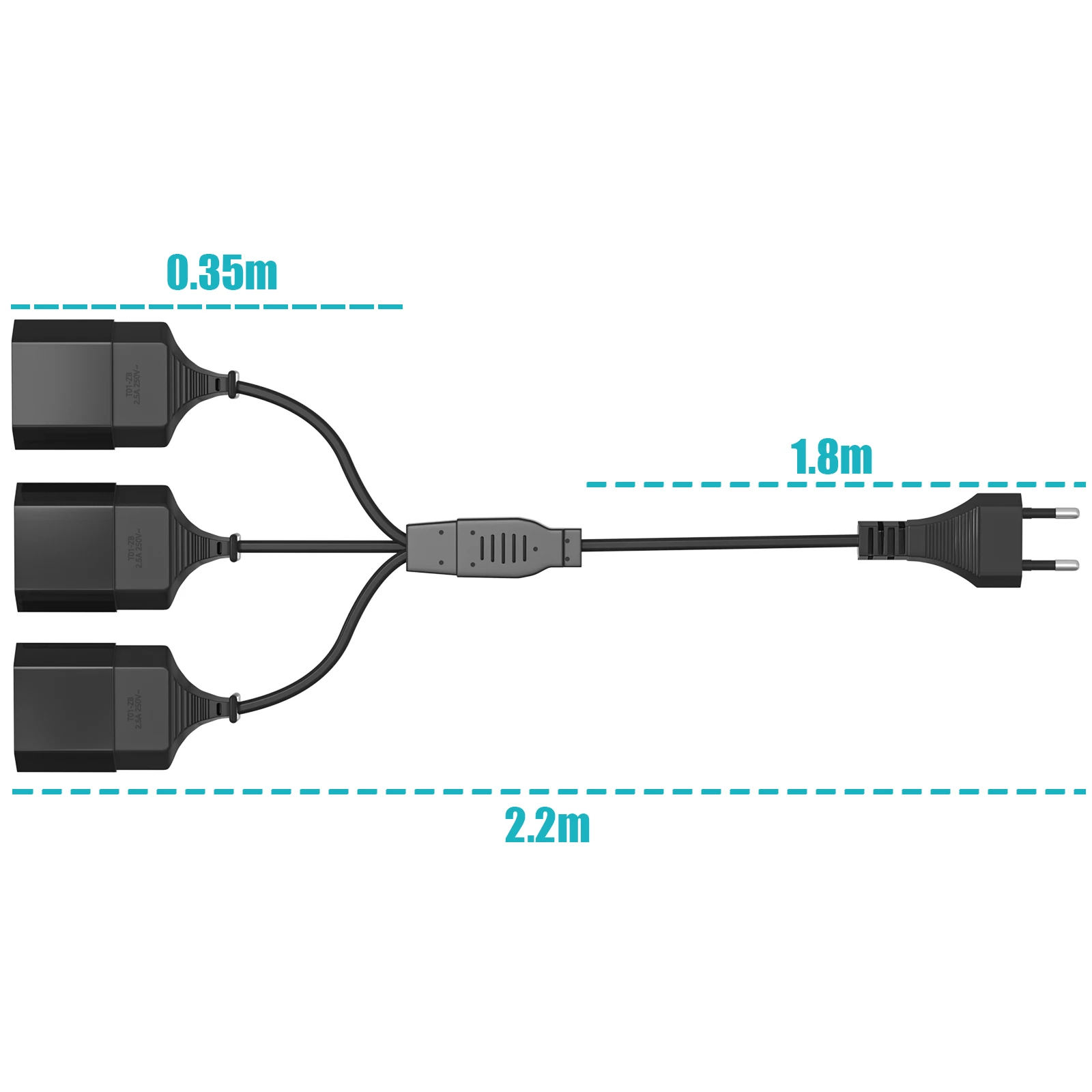 LANMINGLEL Câble rallonge d'alimentation Euro,Câble D'extension 2 en 1 Européenne vers Double Prise Européenne de Type C,rallonge Prise Euro 0,75 mm² Max.2,5A/250V pour TV,Ordinateur,Moniteur
