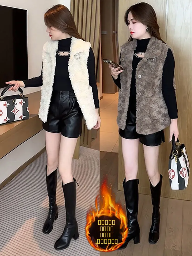 Thiened Fce 따뜻한 여성용 조끼 2026 겨울 신상 슬림 V넥 출퇴근용 순색 프랑스 스타일 조끼