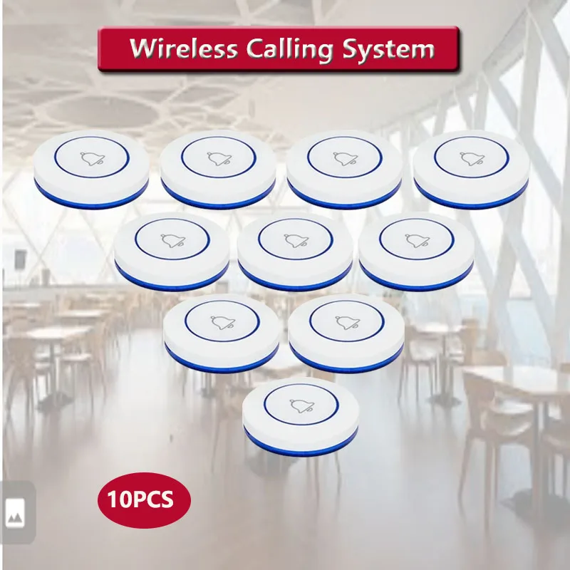 

QWICALL 10 Table Button Wireless Calling Systems Transmitter Waiter Service for Restaurant Hotel Cafe Hospital Paging Pager