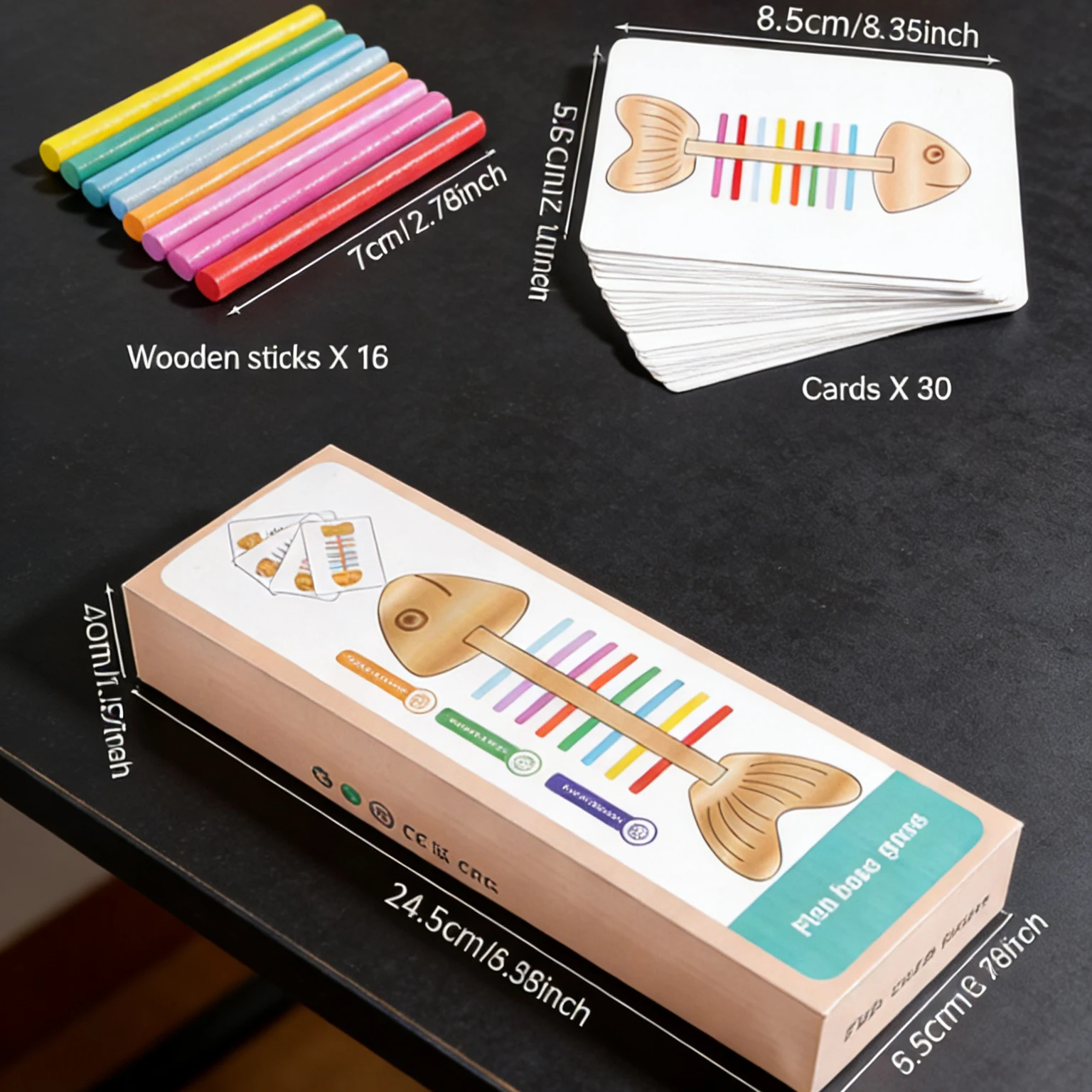 Giocattolo di abbinamento dei colori a lisca di pesce in legno Gioco di abilità motorie 30 carte Equilibrio educativo Attività di apprendimento in età prescolare per bambini Aula a casa