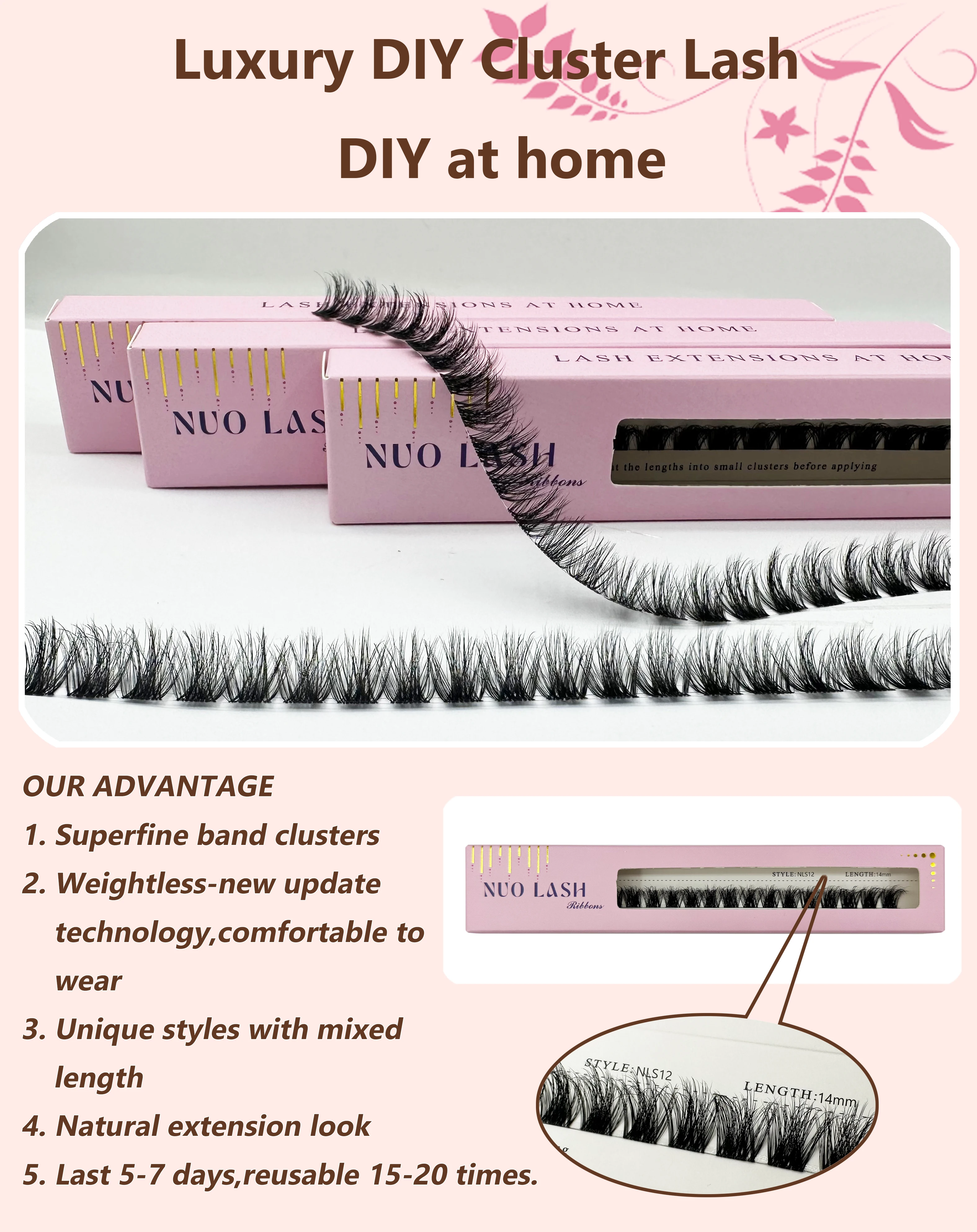 Natürliche Cluster-Wimpernverlängerung, D-Curl, einzelne Wimpern für Anfänger, superfeines Band, dünne, weiche, leichte, wiederverwendbare Wimpern – Detail 1