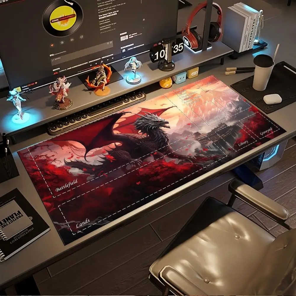 Trading Card Game Magic playmat rubber anti-slip edge locking pc accessories gaming mats Dragon Lotus Design Desk Mat