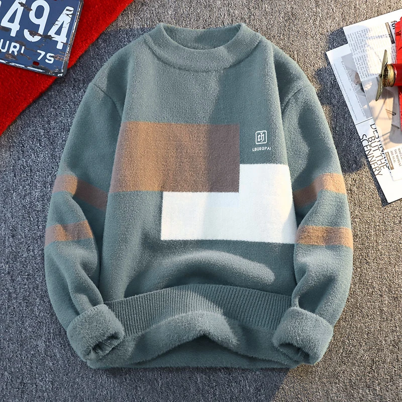 

GIOIOM's свитер, осенне-зимний новый свитер с круглым вырезом, высококачественный свободный повседневный вязаный свитер с защитой от катышков, мужская одежда