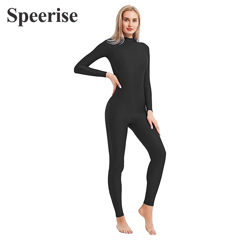 Black Spandex Zentai Full Body Bodysuit Long Sleeve Jumpsuit Adults Zentai Suit Dance Costume for Women Unitard Nylon Dancewear