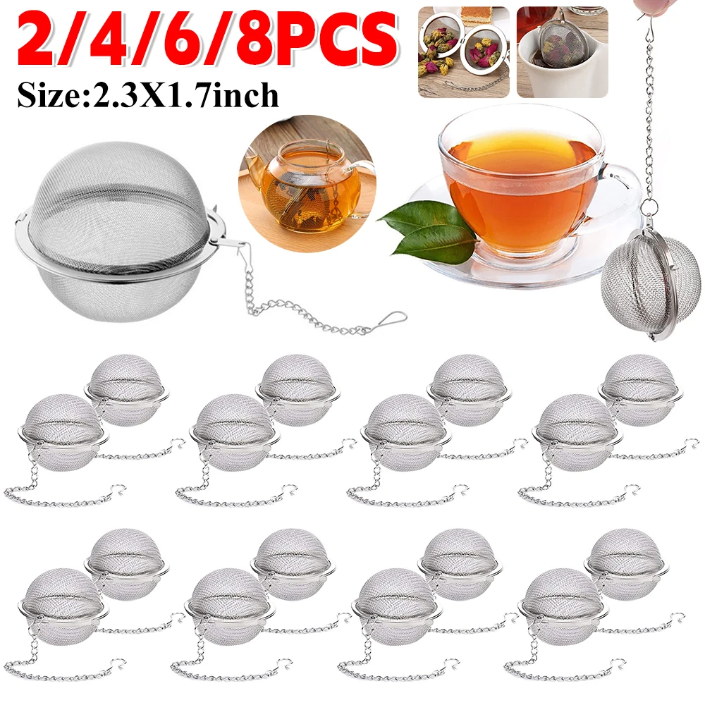 2-8PCS Stainless Steel Tea Ball Loose Leaf Tea Strainer Infusers Extra Fine Mesh Tea Interval Diffuser with Chain For home offic