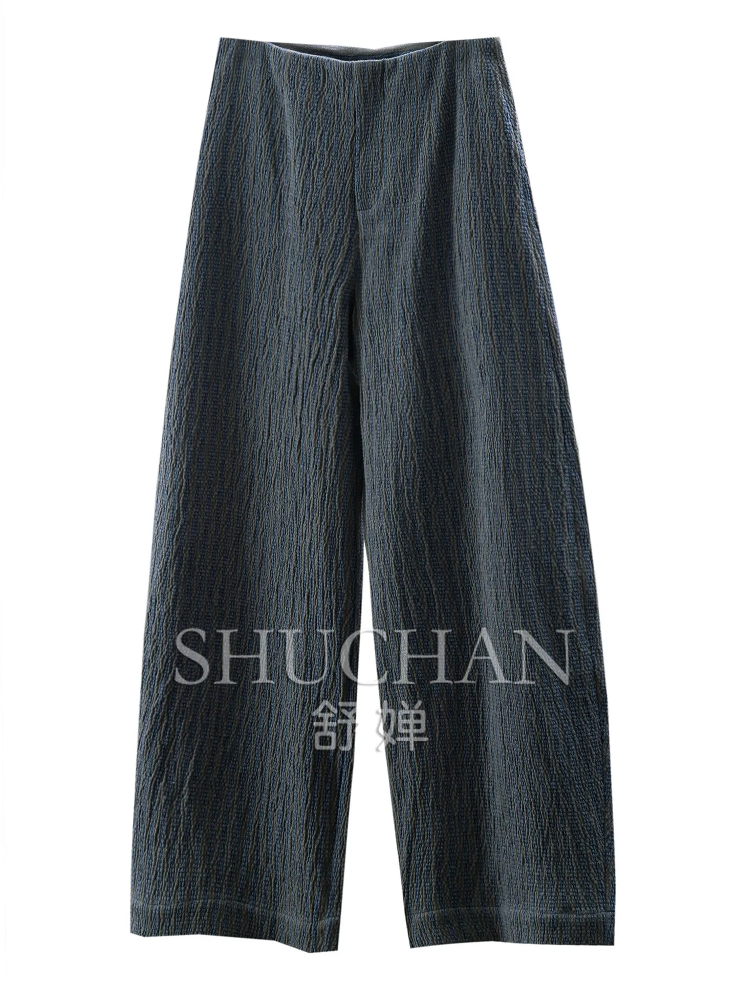High-end Wear Pants Autumn  High Waist Textured Striped Linen Cotton Wide Leg Sickle Pants Women's F037