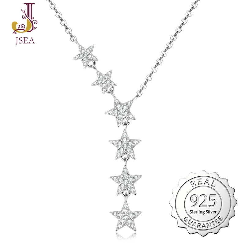 

Unique Jewelry Gift Round Full Moissanite Diamond Real Silver 925 Charm Necklace Y Shape Star Necklace for Women