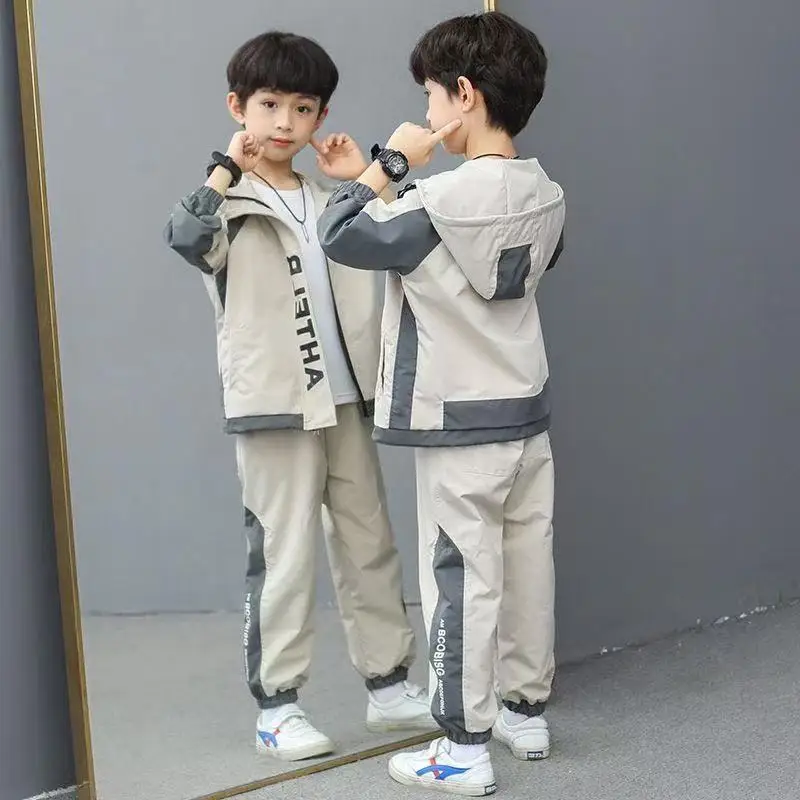 Boys Spring Autumn Set New Fashion Letter Splicing Cardigan Zipper Coat Pants 2pcs Casual Set Children Boutique Sport Outfit