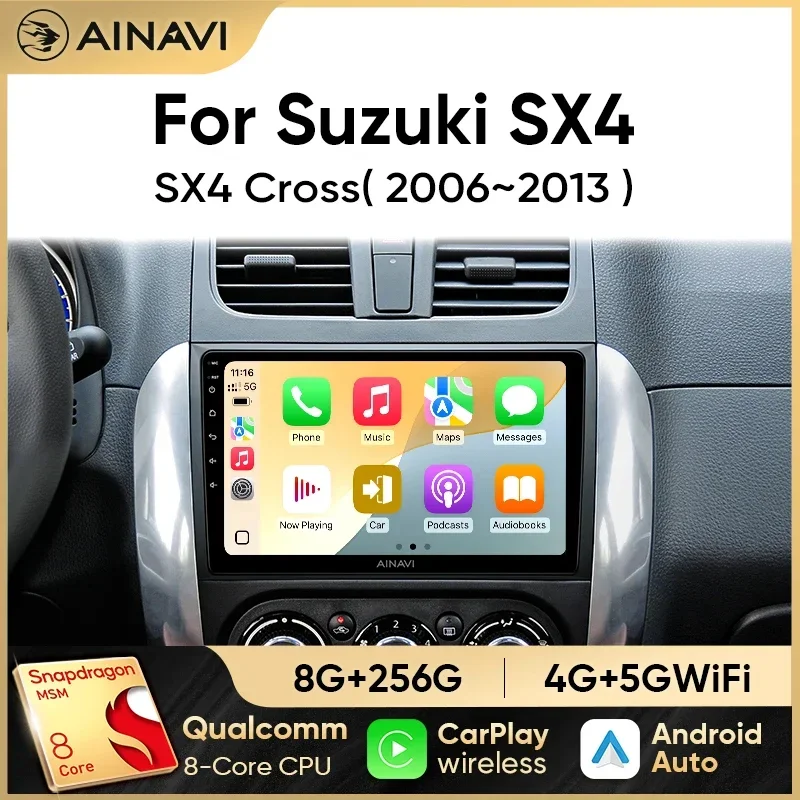 Radio para coche Ainavi para Suzuki SX4 Cross 2006-2013, para Fiat Sedici, Carplay, Android Auto, reproductor multimedia, 4G, Wifi, GPS, 2 Din
