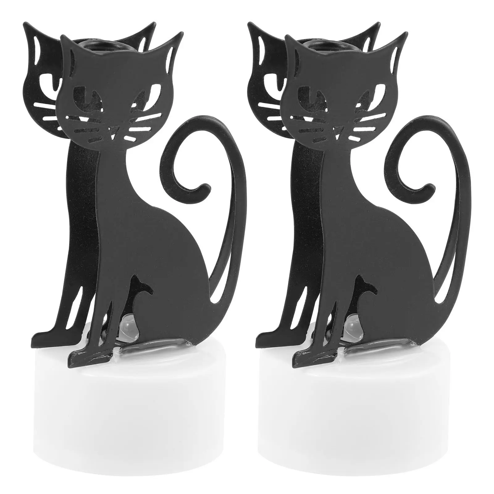 2Pcs LED Halloween Light Flameless Cat Shape Tea Light for Halloween Decoration Indoor Outdoor Party Girly Room