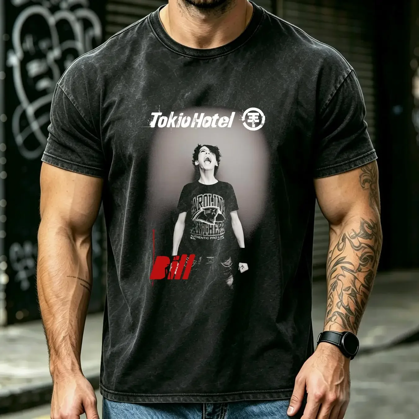 washed T Shirt Tokio Hotel band Bill Kaulitz poster Black Short sleeve S 5Xl 1F1030 vintage Washed Stylish Slightly streetwear