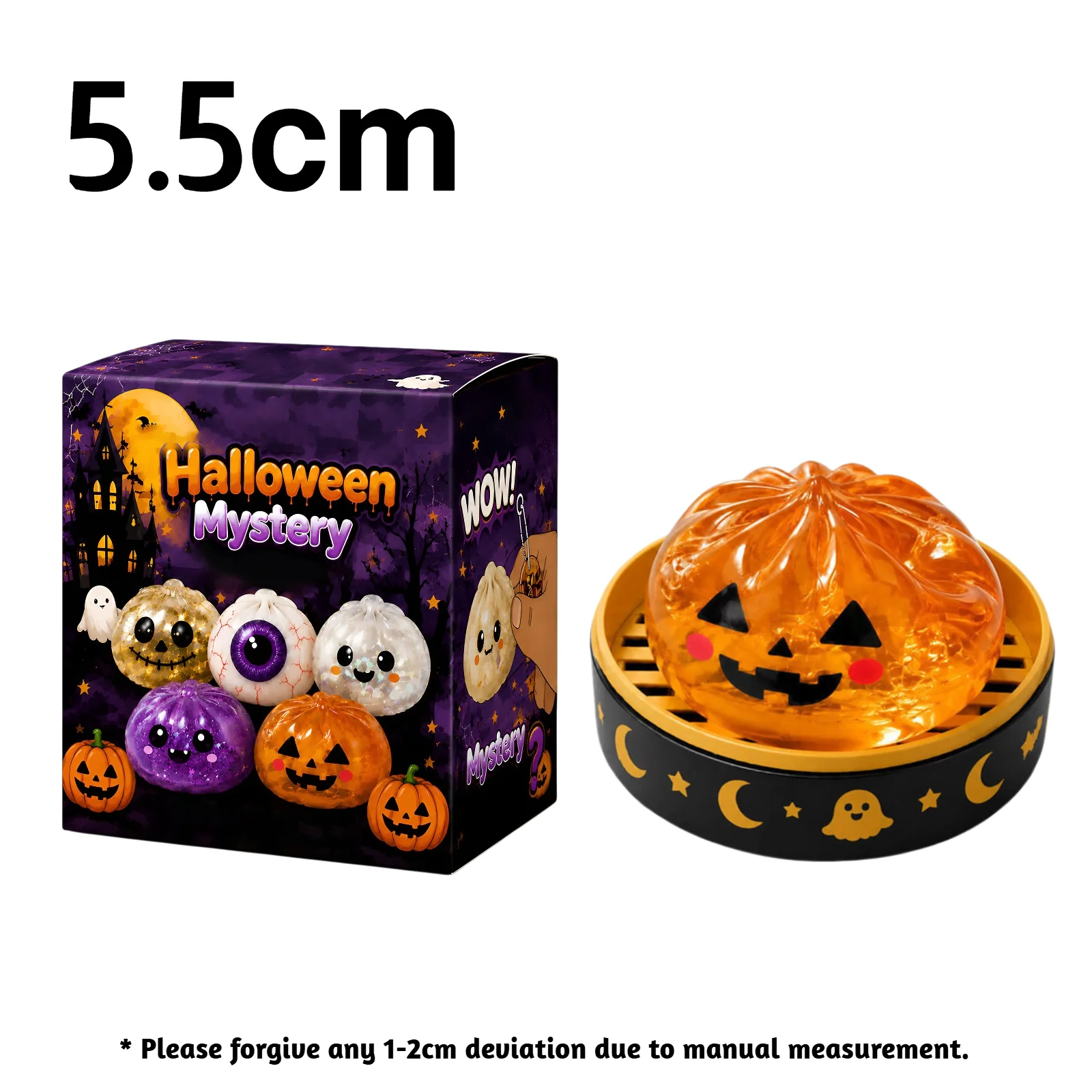 5,5cm/10cm Halloween-Geister-Dumpling-Druckquetschspielzeug, langsam aufsteigend, Stressabbau-Fidget-Spielzeug für Kinder und Erwachsene, Anti-Angst-Geschenk