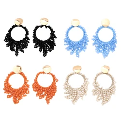 FLOLA New Trendy Long Beaded Earrings for Women Handmade Round Hoops Tassel Earrings Boho Jewelry kralen oorbellen ersr59
