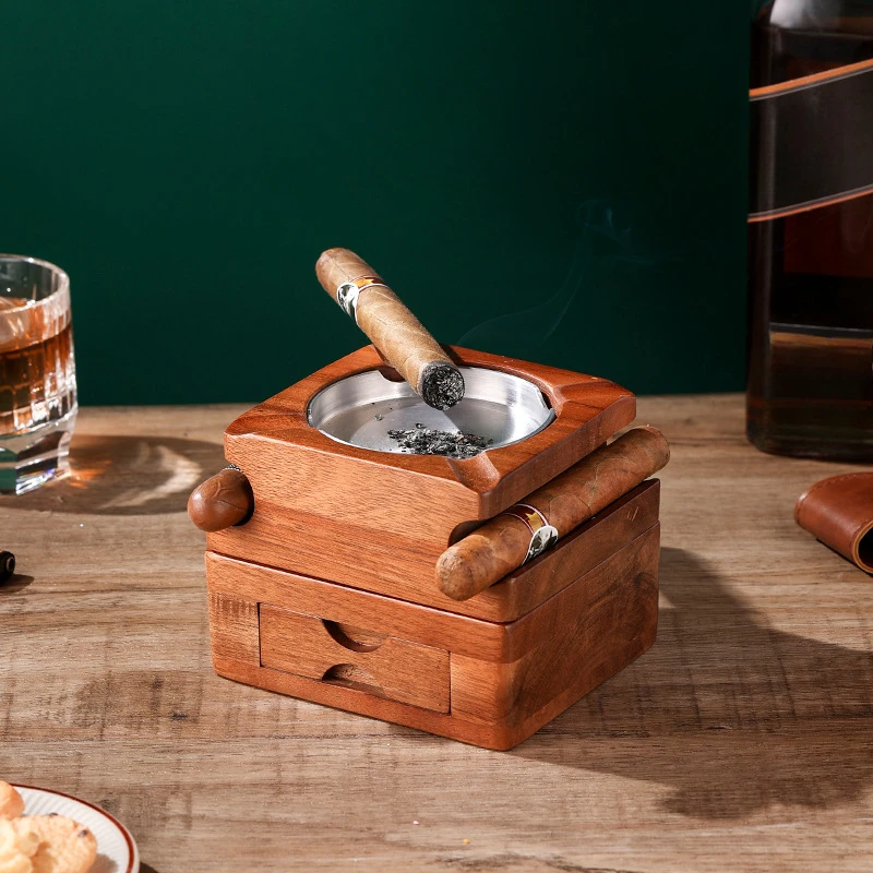 Creative Cigar Ashtray, Whiskey Cup Holder with Drawer Storage, Practical Ashtray